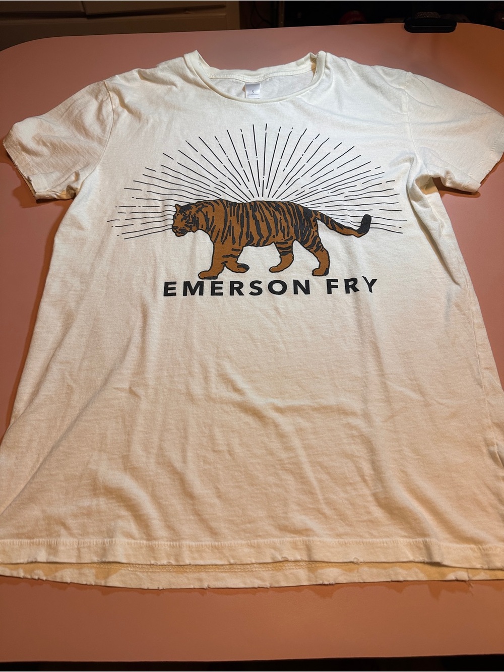 Emerson Fry Cream Tee with Orange & Black Tiger Graphic